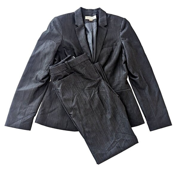Calvin Klein Women's Charcoal Gray Two-Piece Suit 4 Blazer Pant & Jacket - Picture 1 of 16